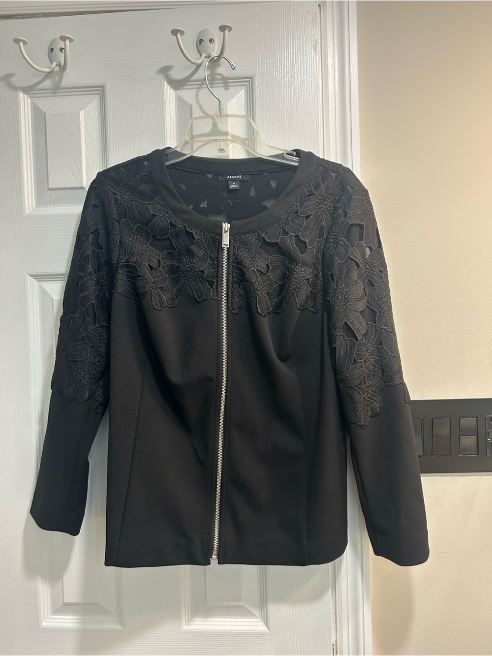 Alfani Black Lace-Accent Zip Front Jacket